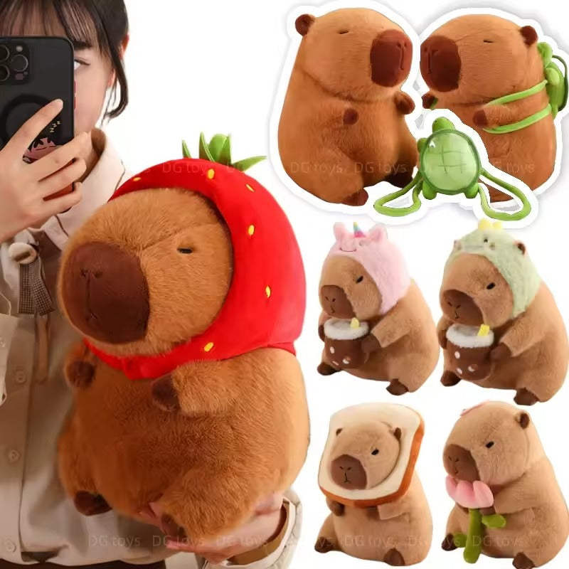 Capybara Plush Toy Simulation Capibara Cosplay Unicorn Dinosaur Dress Boba Bread Fruit Food Decor