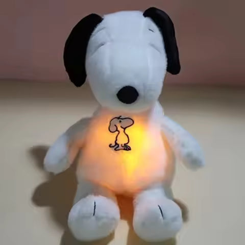 New Baby Breathing Soothing Snoopy white dog Plush Doll Sleeping Companion Music and Light Doll Sensory Stuffed Toy Kid Gifts